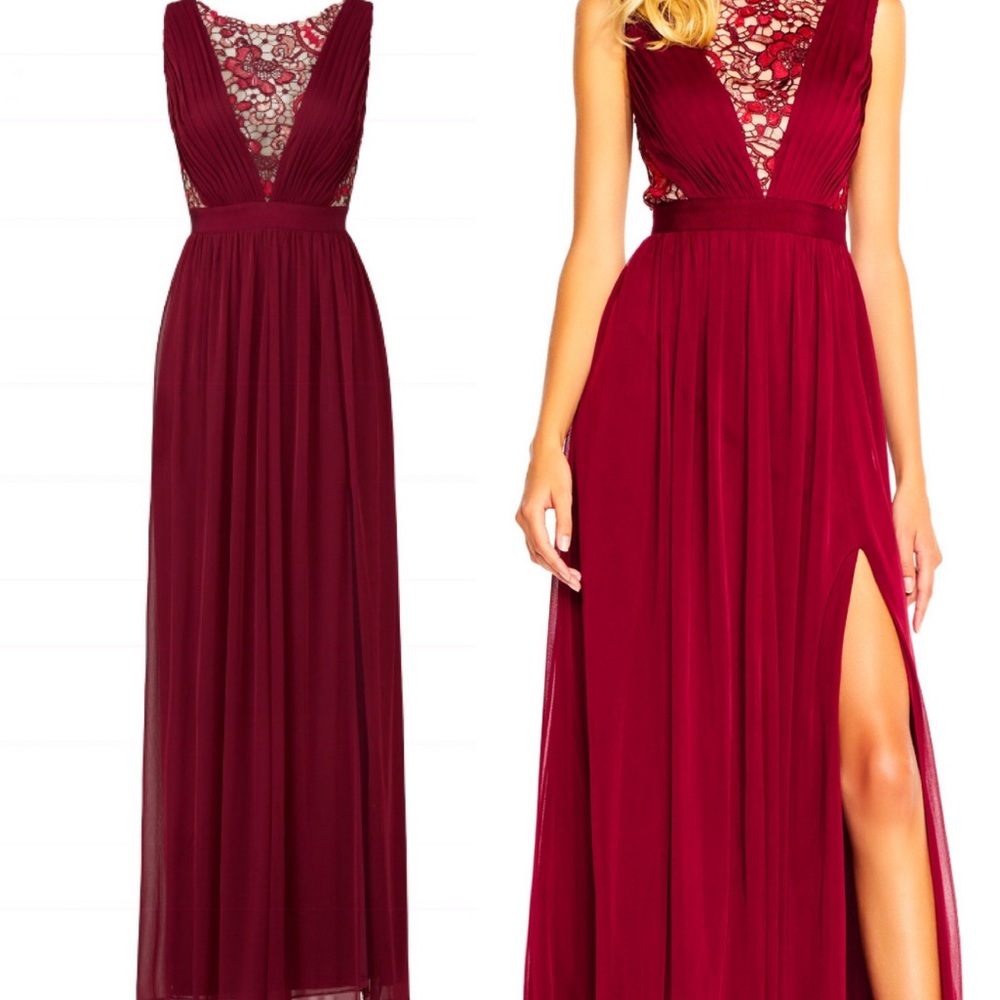 Adrianna Papell Burgundy Tulle Mesh Gown 2